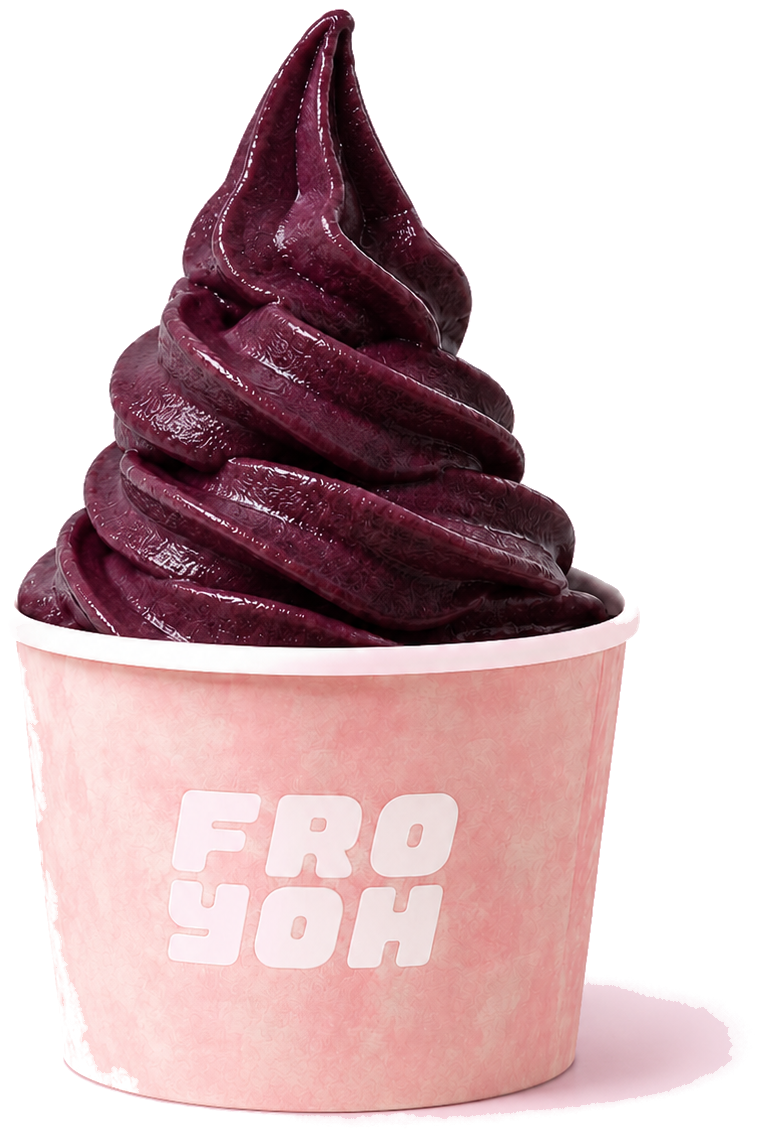 Açaí frozen yogurt swirl in a Fro Yoh cup