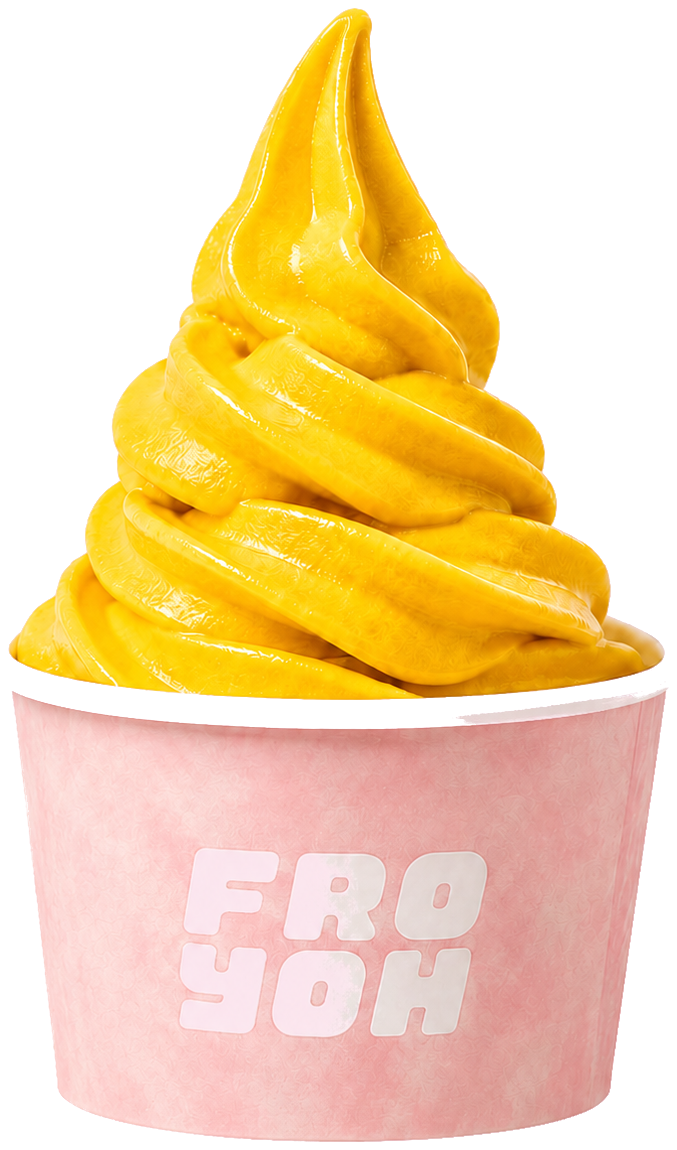 Mango frozen yogurt swirl in a Fro Yoh cup