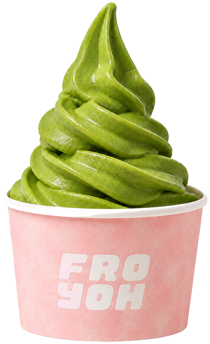 Matcha frozen yogurt swirl in a Fro Yoh cup
