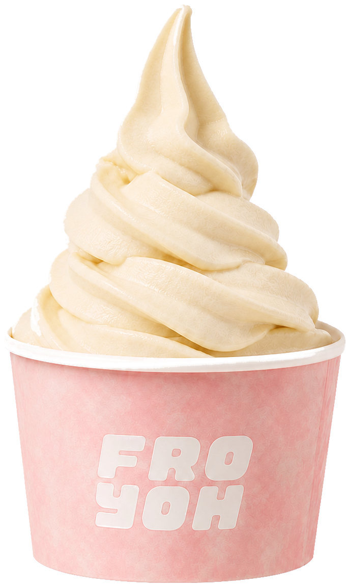 Vanilla Bean frozen yogurt swirl in a Fro Yoh cup